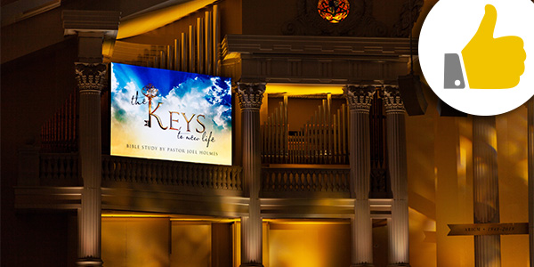 After image of an indoor 3mm display from Watchfire Signs at First Pentecostal Church in Little Rock, AR.